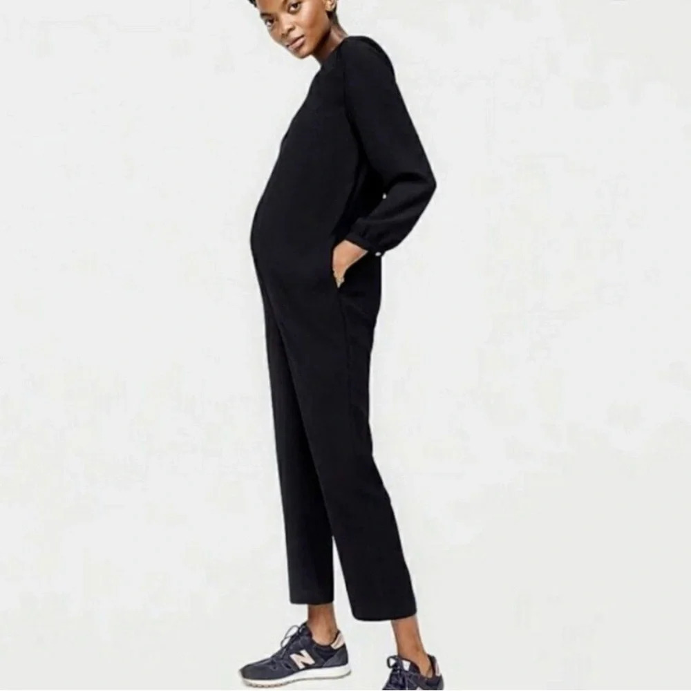 Hatch x J.Crew Black V-Neck Long Sleeve Maternity Romper | size XS/S/0